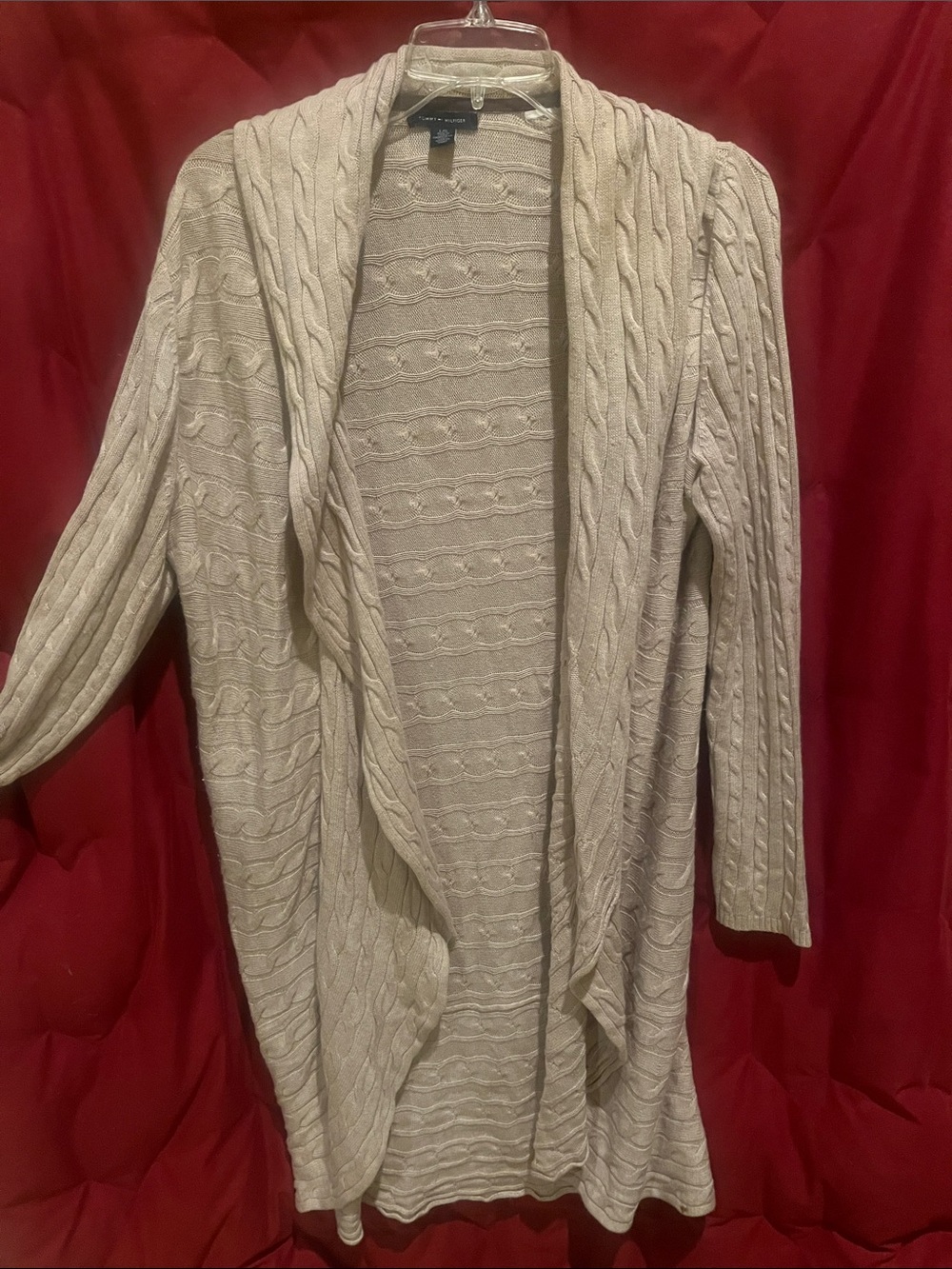 Tommy Hilfiger Cream Cable Knit Open Front Cardigan
